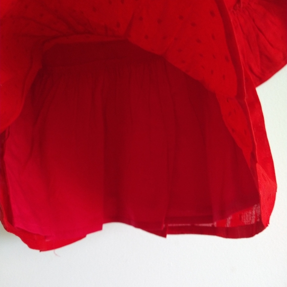 Red Swiss Dot Ruffle-Sleeve Shirt Dress - - Picture 7 of 9